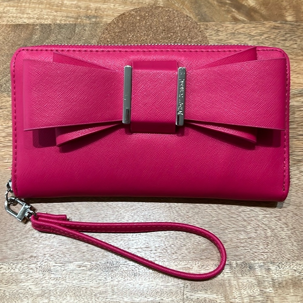 Betsey Johnson Hot Pink Clutch Wallet Wristlet With Strap - EUC